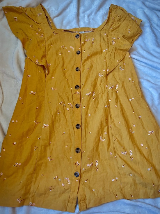 a.n.a Tops - a.n.a Mustard Floral Linen Blend Flutter Sleeve Button Front Blouse 2X NWT